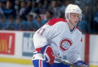 24 November, 1997:  Saku Koivu #11 of the Montreal Canadiens in action against the San Jose Sharks at the Molson Center in Toronto, Canada.  The Canadiens tied the Sharks 2-2.  Mandatory Credit: Robert Laberge  /Allsport