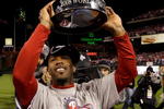 PHILADELPHIA - OCTOBER 29:  Jimmy Rollins #11 of the Philadelphia Phillies celebrates with the World Series Championship trophy after their 4-3 win against the Tampa Bay Rays during the continuation of game five of the 2008 MLB World Series on October 29, 2008 at Citizens Bank Park in Philadelphia, Pennsylvania.  (Photo by Pool/Getty Images)