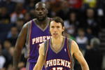 OAKLAND, CA - MARCH 15:  Steve Nash #13 and Shaquille O'Neal #32 of the Phoenix Suns look on against the Golden State Warriors during an NBA game on March 15, 2009 at Oracle Arena in Oakland, California. NOTE TO USER: User expressly acknowledges and agrees that, by downloading and or using this photograph, User is consenting to the terms and conditions of the Getty Images License Agreement.  (Photo by Jed Jacobsohn/Getty Images)