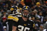 IOWA CITY, IA - NOVEMBER 8:  Bradley Fletcher #29 and Brett Greenwood #30 of the Iowa Hawkeyes react after failing to stop wide receiver Derrick Williams #2 of the Penn State Nittany Lions as he scores a touchdown in the third quarter of play against at Kinnick Stadium on November 8, 2008 in Iowa City, Iowa. Iowa defeated Penn State 24-23. (Photo by David K Purdy/Getty Images)