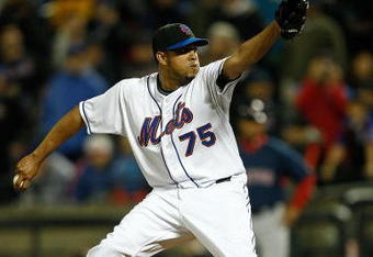 NEW YORK - APRIL 03:  Pitcher Francisco Rodriguez  #75 of the New York Mets   pitches during an exhibition game against the Boston Red Sox on April 3, 2009 at Citi Field in the Flushing neighborhood of the Queens borough of New York City. The game marks the first time the Mets play in their new ballpark.  (Photo by Mike Ehrmann/Getty Images)