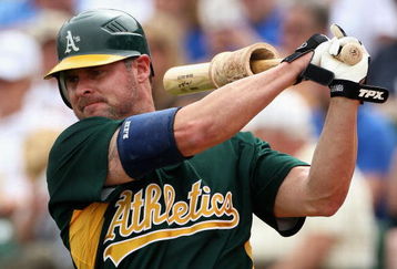 MESA, AZ - MARCH 03:  Jason Giambi #16 of the Oakland Athletics warms up on deck during the spring training game against the Chicago Cubs at HoHoKam Park on March 3, 2009 in Mesa, Arizona.  The Cubs defeated the A's 6-4.  (Photo by Christian Petersen/Getty Images)