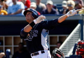 PORT CHARLOTTE, FL - FEBRUARY 27:  Infielder Evan Longoria #3 of the Tampa Bay Rays watches his home run against the Boston Red Sox during a Grapefruit League Spring Training Game at Charlotte Sports Park on February 27, 2009 in Port Charlotte, Florida.  (Photo by J. Meric/Getty Images)