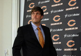 LAKE FOREST, IL - APRIL 3: Jay Cutler attends a press conference as the Chicago Bears introduced him as their new on April 3, 2009 at Halas Hall in Lake Forest, Illinois. (Photo by Jim Prisching/Getty Images)