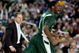 DETROIT - APRIL 04:  Kalin Lucas #1 of the Michigan State Spartans reacts after he made a lay up in the second half against the Connecticut Huskies during the National Semifinal game of the NCAA Division I Men's Basketball Championship at Ford Field on April 4, 2009 in Detroit, Michigan.  (Photo by Gregory Shamus/Getty Images)