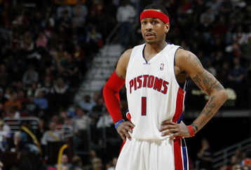 CLEVELAND - FEBRUARY 22:  Allen Iverson #1 of the Detroit Pistons looks on while playing the Cleveland Cavaliers on February 22, 2009 at the Quicken Loans Arena in Cleveland, Ohio. Cleveland won the game 99-78. NOTE TO USER: User expressly acknowledges and agrees that, by downloading and or using this photograph, User is consenting to the terms and conditions of the Getty Images License Agreement.  (Photo by Gregory Shamus/Getty Images)