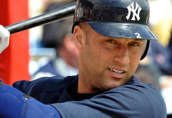 SARASOTA, FL - MARCH 1:  Infielder Derek Jeter #2 of the New York Yankees sets to bat against the Cincinnati Reds March 1, 2009 at Ed Smith Stadium in Sarasota, Florida.  (Photo by Al Messerschmidt/Getty Images)