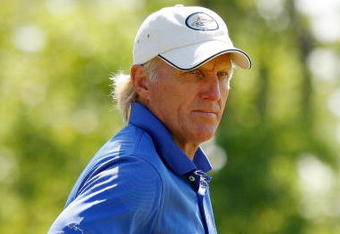HUMBLE, TX - APRIL 02:  Greg Norman lines up a shot on the 12th hole during the first round of the Shell Houston Open at Redstone Golf Club April 2, 2009 in Humble, Texas.  (Photo by Chris Graythen/Getty Images)