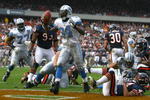 CHICAGO - NOVEMBER 02:  Runningback Kevin Smith #34 of the Detroit Lions celebrates in the endzone after scoring a touchdown in the second quarter against the Chicago Bears at Soldier Field on November 2, 2008 in Chicago, Illinois.  (Photo by Jeff Gross/Getty Images)