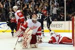 DALLAS - JANUARY 12:  Goaltender Chris Osgood #30 of the Detroit Red Wings reacts after giving up the game winning goal in overtime against the Dallas Stars at the American Airlines Center on January 12, 2009 in Dallas, Texas.  (Photo by Ronald Martinez/Getty Images)