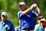 HUMBLE, TX - APRIL 02:  Greg Norman tees off on the 12th hole during the first round of the Shell Houston Open at Redstone Golf Club April 2, 2009 in Humble, Texas.  (Photo by Chris Graythen/Getty Images)