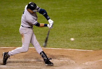 BALTIMORE- SEPTEMBER 28:  Derek Jeter #2 of the New York Yankees hits a double in the tenth inning against the Baltimore Orioles at Camden Yards September 28, 2007 in Baltimore, Maryland.  (Photo by Greg Fiume/Getty Images)