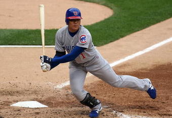 CHICAGO - JUNE 27:  Kosuke Fukudome #1 of the Chicago Cubs gets twisted up on a swing for a strike against the Chicago White Sox at U.S. Cellular Field on June 27, 2008 in Chicago, Illinois.  (Photo by Jonathan Daniel/Getty Images)