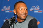 NEW YORK - APRIL 04:  Newly aquired Gary Sheffield of the New York Mets speaks to the media after the exhibition game against the Boston Red Sox on April 4, 2009 at Citi Field in the Flushing neighborhood of the Queens borough of New York City. The Red Sox defeated the Mets 9-3.  (Photo by Jim McIsaac/Getty Images)