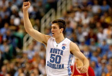 GREENSBORO, NC - MARCH 19:  Tyler Hansbrough #50 of the North Carolina Tar Heels signals the bench as he runs downcourt against the Radford Highlanders during the first round of the NCAA Division I Men's Basketball Tournament at the Greensboro Coliseum on March 19, 2009 in Greensboro, North Carolina.  (Photo by Streeter Lecka/Getty Images)