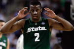 DETROIT - APRIL 04:  Raymar Morgan #2 of the Michigan State Spartans looks down while taking on the Connecticut Huskies during the National Semifinal game of the NCAA Division I Men's Basketball Championship at Ford Field on April 4, 2009 in Detroit, Michigan.  (Photo by Andy Lyons/Getty Images)