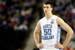 DETROIT - APRIL 04:  Tyler Hansbrough #50 of the North Carolina Tar Heels looks on while taking on the Villanova Wildcats during the National Semifinal game of the NCAA Division I Men's Basketball Championship at Ford Field on April 4, 2009 in Detroit, Michigan.  (Photo by Streeter Lecka/Getty Images)