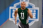 INDIANAPOLIS, IN - FEBRUARY 23:  Linebacker Marcus Freeman of Ohio State runs the 40 yard dash during the NFL Scouting Combine presented by Under Armour at Lucas Oil Stadium on February 23, 2009 in Indianapolis, Indiana. (Photo by Scott Boehm/Getty Images)
