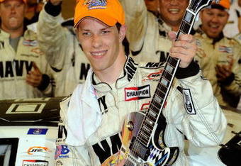 LEBANON, TN - JUNE 07:  Brad Keselowski, driver of the #88 NAVY Chevrolet, celebrates in victory lane after winning the NASCAR Nationwide Series Federated Auto Parts 300 presented by Dollar General at Nashville Superspeedway on June 7, 2008 in Lebanon, Tennessee.  (Photo by Grant Halverson/Getty Images)