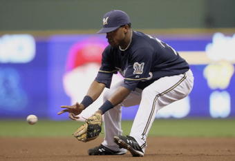 MILWAUKEE - JUNE 03: Rickie Weeks #23 of the Milwaukee Brewers fields the ball against the Arizona Diamondbacks on June 3, 2008 at Miller Park in Milwaukee, Wisconsin. The Brewers defeated Diamondbacks 7-1. (Photo by Jonathan Daniel/Getty Images)