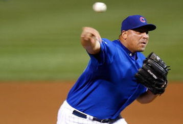 CHICAGO - OCTOBER 02:  Carlos Zambrano #38 of the Chicago Cubs throws a pitch against the Los Angeles Dodgers in Game Two of the NLDS during the 2008 MLB Playoffs at Wrigley Field on October 2, 2008 in Chicago, Illinois.  (Photo by Steve Green/Pool-Getty Images)