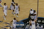 DETROIT - APRIL 06:  Tyler Hansbrough #50 of the North Carolina Tar Heels celebrates with his teammates as the Michigan State Spartans leave the court after losing to the Tar Heels 89-72 during the 2009 NCAA Division I Men's Basketball National Championship game at Ford Field on April 6, 2009 in Detroit, Michigan.  (Photo by Streeter Lecka/Getty Images)