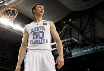 DETROIT - APRIL 06:  Tyler Hansbrough #50 of the North Carolina Tar Heels looks on against the Michigan State Spartans during the 2009 NCAA Division I Men's Basketball National Championship game at Ford Field on April 6, 2009 in Detroit, Michigan. The Tar Heels defeated the Spartans 89-72. (Photo by Streeter Lecka/Getty Images)
