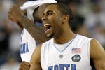 DETROIT - APRIL 06:  Wayne Ellington #22 and Deon Thompson #21 of the North Carolina Tar Heels celebrate in the final minute of their 89-72 win against the Michigan State Spartans during the 2009 NCAA Division I Men's Basketball National Championship game at Ford Field on April 6, 2009 in Detroit, Michigan.  (Photo by Andy Lyons/Getty Images)
