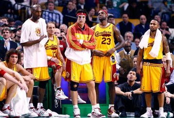 BOSTON, MA - MARCH 6: LeBron James #23 of the Cleveland Cavaliers his teammates watch the final moments of a game from the bench against the Boston Celtics at the TD Banknorth Garden on March 6, 2009 in Boston, Massachusetts. The Celtics won 105-94. NOTE TO USER: User expressly acknowledges and agrees that, by downloading and/or using this Photograph, user is consenting to the terms and conditions of the Getty Images License Agreement. (Photo by Jim Rogash/Getty Images)