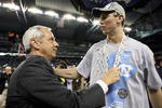 DETROIT - APRIL 06:  (L-R) Head coach Roy Williams and Tyler Hansbrough #50 of the North Carolina Tar Heels celebrate after they won 89-72 against the Michigan State Spartans during the 2009 NCAA Division I Men's Basketball National Championship game at Ford Field on April 6, 2009 in Detroit, Michigan.  (Photo by Andy Lyons/Getty Images)