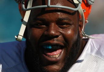 JACKSONVILLE, FL - OCTOBER 26:  Shaun Rogers #92 of the Cleveland Browns prior to a game against the Jacksonville Jaguars at Jacksonville Muncipal Stadium on October 26, 2008 in Jacksonville, Florida.  (Photo by Sam Greenwood/Getty Images)