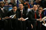 CHICAGO - MARCH 16:  (L-R) Danny Manning (Dir. of Student-Athlete Dev./Manager), Tim Jankovich (assistant coach), Head coach Bill Self, Joe Dooley (assitant coach) and Kurtis Townsend (assitant coach) of the Kansas Jayhawks watch the action from the bench against the Niagara Purple Eagles during the first round of the NCAA Men's Basketball Tournament at the United Center March 16, 2007 in Chicago, Illinois. Kansas won 107-67. (Photo by Jonathan Daniel/Getty Images)