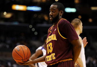 LOS ANGELES, CA - MARCH 13:  Guard James Harden #13 of the Arizona State Sun Devils holds the ball after a play against the Washington Huskies in the Pacific Life Pac-10 Men's Basketball Tournament at the Staples Center on March 13, 2009 in Los Angeles, California.  (Photo by Harry How/Getty Images)