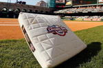 HOUSTON - APRIL 06:  The opening day logo is printed on the first base before the game between the Chicago Cubs and the Houston Astros on Opening Day on April 6, 2009 at Minute Maid Park in Houston, Texas.  (Photo by Chris Graythen/Getty Images)