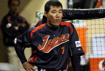 SAN DIEGO - MARCH 17: Kosuke Fukudome #1 of Japan stands in the dugout after being three runs down to Korea during the 2009 World Baseball Classic Round 2 Pool 1 Game 4 on March 17, 2009 at Petco Park in San Diego, California. Korea defeats Japan 4-1. (Photo by Kevork Djansezian/Getty Images)