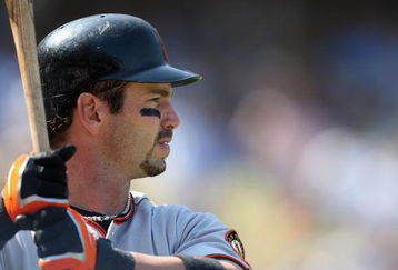 LOS ANGELES, CA - SEPTEMBER 21:   Aaron Rowand #33 of the San Francisco Giants waits on deck during the game against the Los Angeles Dodgers at Dodger Stadium on September 21, 2008 in Los Angeles, California.  The Giants defeated the Dodgers in 11 innings.  (Photo by Lisa Blumenfeld/Getty Images)
