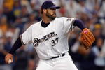 MILWAUKEE - OCTOBER 05:  Jeff Suppan #37 of the Milwaukee Brewers deals a pitch against the Philadelphia Phillies in game four of the NLDS during the 2008 MLB playoffs at Miller Park on October 5, 2008 in Milwaukee, Wisconsin.  (Photo by Jim McIsaac/Getty Images)