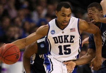 BOSTON - MARCH 26:  Gerald Henderson #15 of the Duke Blue Devils dribbles against the Villanova Wildcats during the NCAA Men's Basketball Tournament East Regionals at TD Banknorth Garden on March 26, 2009 in Boston, Massachusetts.  (Photo by Elsa/Getty Images)