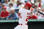 JUPITER, FL - FEBRUARY 25:  Colby Rasmus #28 of the St. Louis Cardinals bats against the Florida Marlins during a spring training game at Roger Dean Stadium on February 25, 2009 in Jupiter, Florida. The Marlins and the Mets played to a 5-5 tie in 10 innings.  (Photo by Doug Benc/Getty Images)