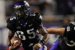 FORT WORTH, TX - OCTOBER 16:  Wide receiver Jeremy Kerley #85 of the TCU Horned Frogs runs for a touchdown in the first quarter at Amon G. Carter Stadium on October 16, 2008 in Fort Worth, Texas.  (Photo by Ronald Martinez/Getty Images)