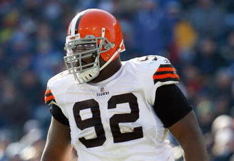 NASHVILLE, TN - DECEMBER 7:   Shaun Rogers #92 of the Cleveland Browns walks on the field during the game against the Tennessee Titans on December 7, 2008 at LP Field in Nashville, Tennessee.  (Photo by Kevin C. Cox/Getty Images)