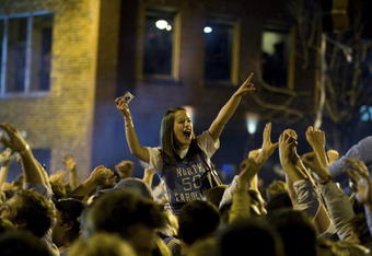CHAPEL HILL, NC - APRIL 6:  University of North Carolina fans celebrate on Franklin Street after the Tar Heels team beat Michigan State in the NCAA men's basketball tournament Final Four game on April 6, 2009 in Chapel Hill, North Carolina. (Photo by Chris Keane/Getty Images)