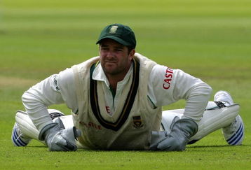 LONDON - JULY 10:  South African wicketkeeper Mark Boucher finds himself on the floor during day one of the First Test match between England and South Africa at Lords on July 10, 2008 in London, England.  (Photo by Stu Forster/Getty Images)