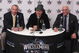 HOUSTON, TX - APRIL 5:  Former professional wrestler Ricky 'The Dragon' Steamboat and 'Nature Boy' Ric Flair looks on as actor Mickey Rourke discusses his wishes to not get involved in a match with WWE Superstar Chris Jericho during a press conference before WrestleMania 25 at Reliant Stadium on April 5, 2009 in Houston, Texas.  (Photo by Bill Olive/Getty Images)