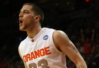 MIAMI - MARCH 22:  Guard Eric Devendorf #23 of the Syracuse Orange reacts after scoring a three pointer against the Arizona State Sun Devils during the second round of the NCAA Division I Men's Basketball Tournament at the American Airlines Arena on March 22, 2009 in Miami, Florida.  (Photo by Marc Serota/Getty Images)