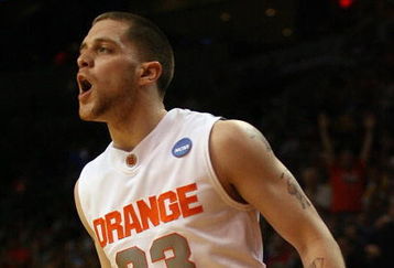 MIAMI - MARCH 22:  Guard Eric Devendorf #23 of the Syracuse Orange reacts after scoring a three pointer against the Arizona State Sun Devils during the second round of the NCAA Division I Men's Basketball Tournament at the American Airlines Arena on March 22, 2009 in Miami, Florida.  (Photo by Marc Serota/Getty Images)