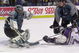 14 Apr 2001:  Goaltender Evgeni Nabokov #35 of the San Jose Sharks stops a shot while Keith Tkachuk #7 of the St.Louis Blues is cross checked by Marcus Ragnarsson #10 of the San Jose Sharks at the Savvis Center in St.Louis, Missouri.The San Jose Sharks beat the St.Louis Blues 1-0. DIGITAL IMAGE. Mandatory Credit: Elsa/ALLSPORT
