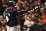 SAN FRANCISCO - APRIL 08:  Yovani Gallardo #49 of the Milwaukee Brewers hits a three run home run against the San Francisco Giants in the fifth inning during a Major League Baseball game on April 8, 2009 at AT&T Park in San Francisco, California.  (Photo by Jed Jacobsohn/Getty Images)