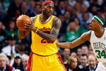 BOSTON, MA - MARCH 6: LeBron James #23 of the Cleveland Cavaliers is confronted by Paul Pierce #34 of the Boston Celtics at the TD Banknorth Garden on March 6, 2009 in Boston, Massachusetts. NOTE TO USER: User expressly acknowledges and agrees that, by downloading and/or using this Photograph, user is consenting to the terms and conditions of the Getty Images License Agreement. (Photo by Jim Rogash/Getty Images)