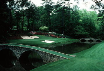 A SCENIC VIEW OF THE INFAMOUS AMEN CORNER OF THE PAR 3 12TH HOLE DURING THE 1992 MASTERS TOURNAMENT AT THE AUGUSTA NATIONAL GOLF COURSE IN AUGUSTA, GEORGIA.